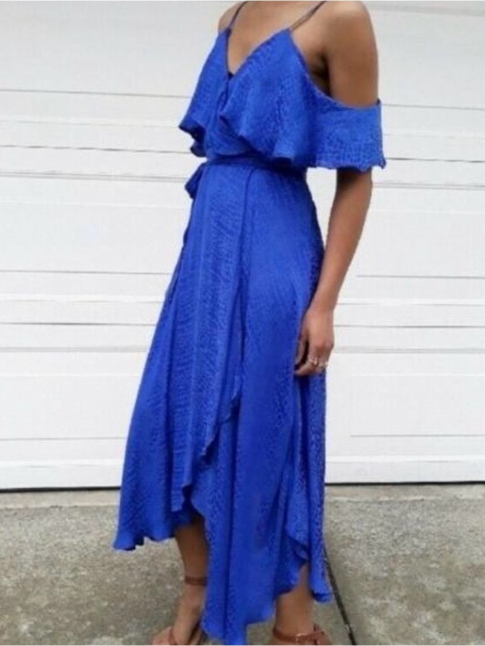 Jennifer Lopez Hypnotic Cobalt Blue High-Low Ruffle Dress